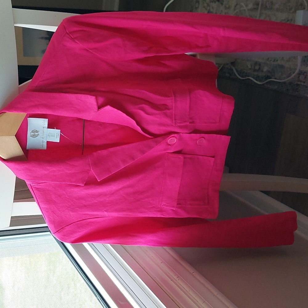 House of Harlow Hot Pink Cropped Linen Blazer Jacket Small. So cute!